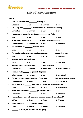 Bài tập Tiếng Anh Lớp 6 Liên từ (Conjunctions)